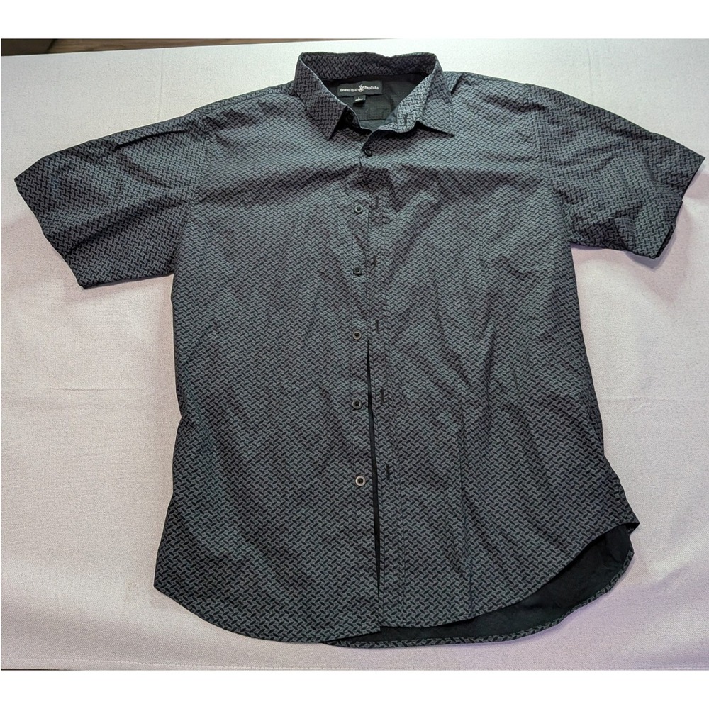 Beverly Hills Polo Club Button Down Mens Large Grey Black Excellent Geometric